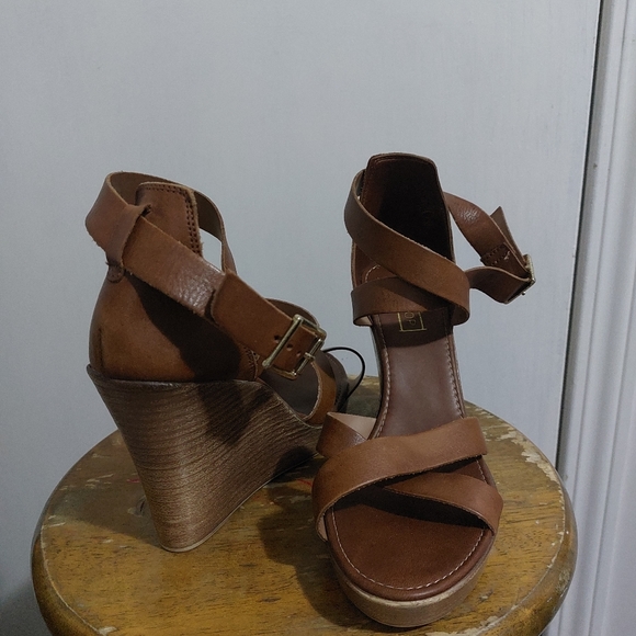 TOPSHOP Tan Strap Wedge Sandals Size 40 - Picture 4 of 5